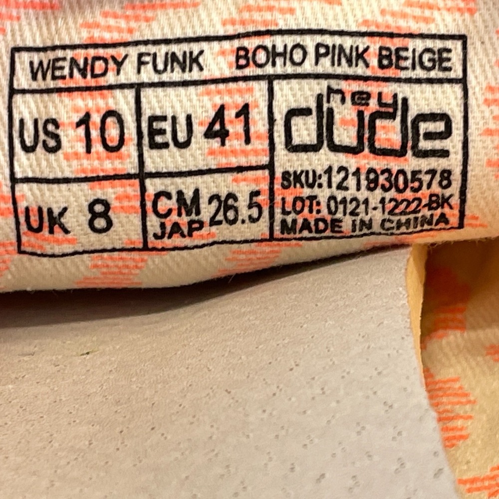 Hey Dude Wendy Funk Boho Pink Beige Casual Shoes Womens Size 10 Slip On Flats - Picture 10 of 10